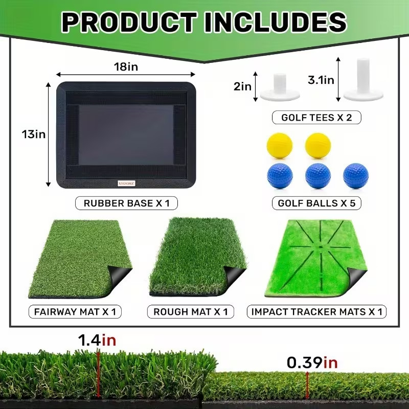 3-in-1 Golf Practice Mat with Impact Detection, Portable Training Turf