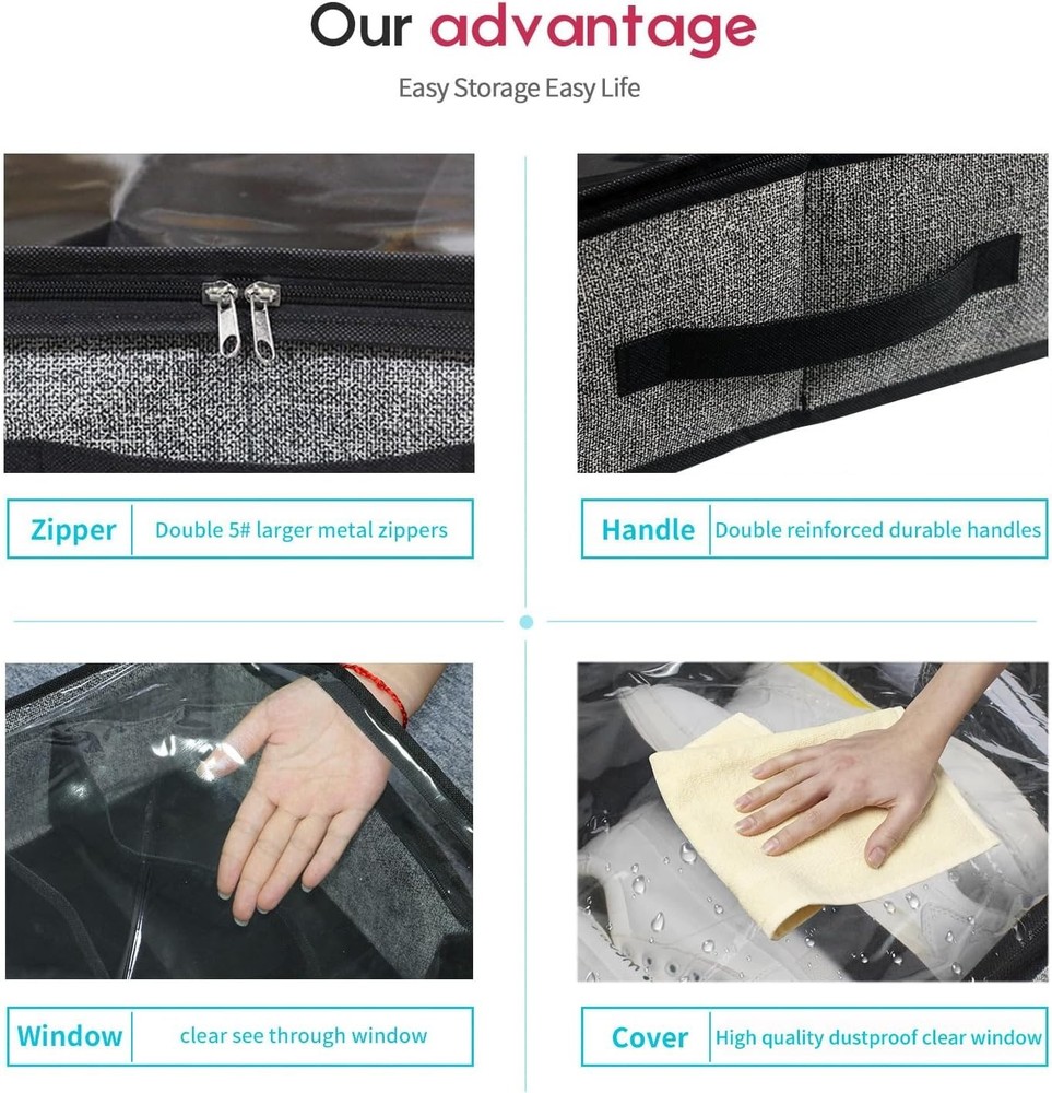 Durable and Foldable Under Bed Shoe Storage - 24 Pair Capacity with Clear View