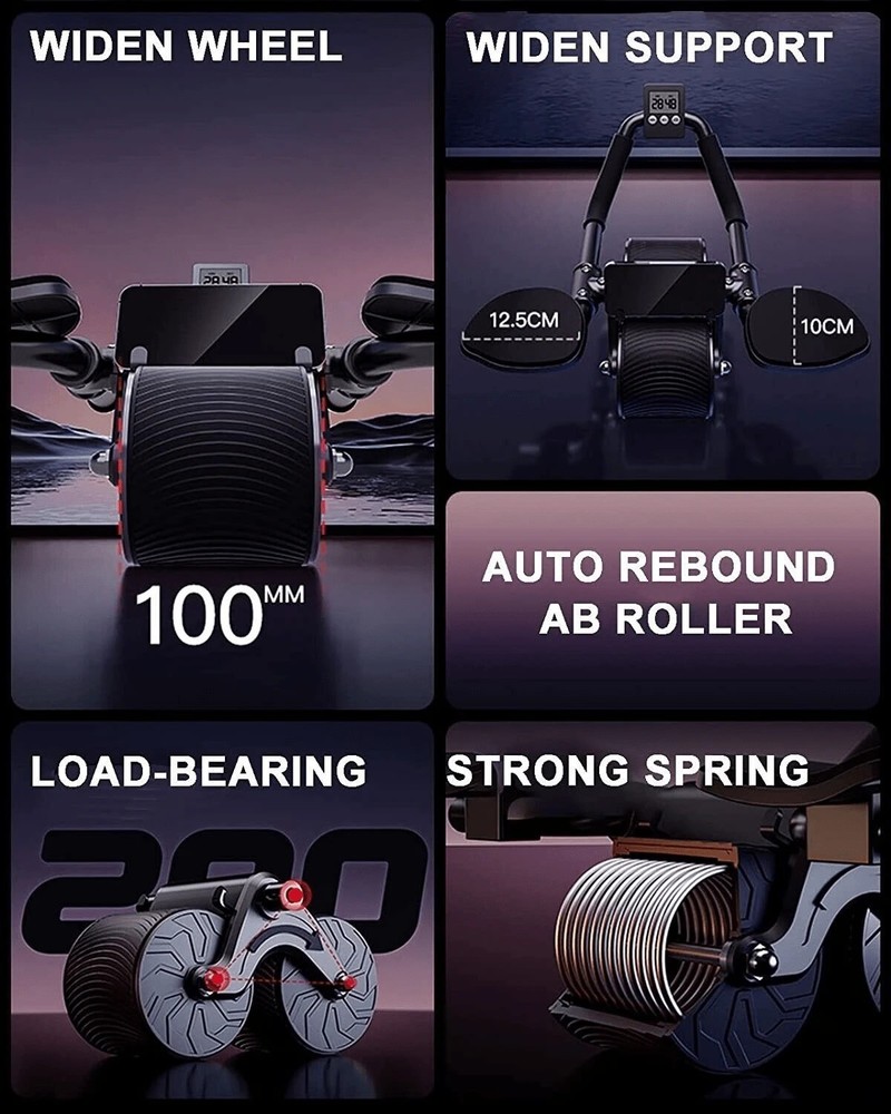 Automatic Rebound Ab Roller Wheel w/ Elbow Support Timer Core Workout Home Gym