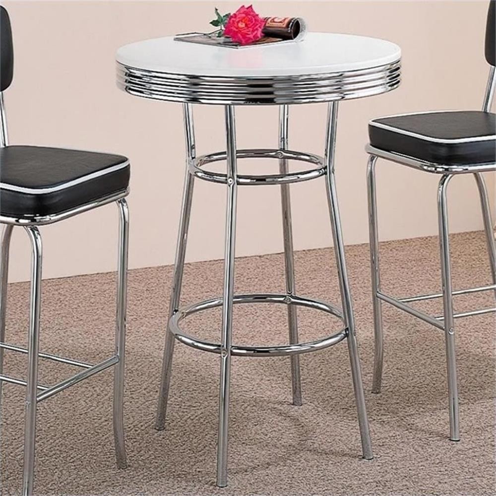 Bowery Hill 30" Round Pub Table in White and Chrome
