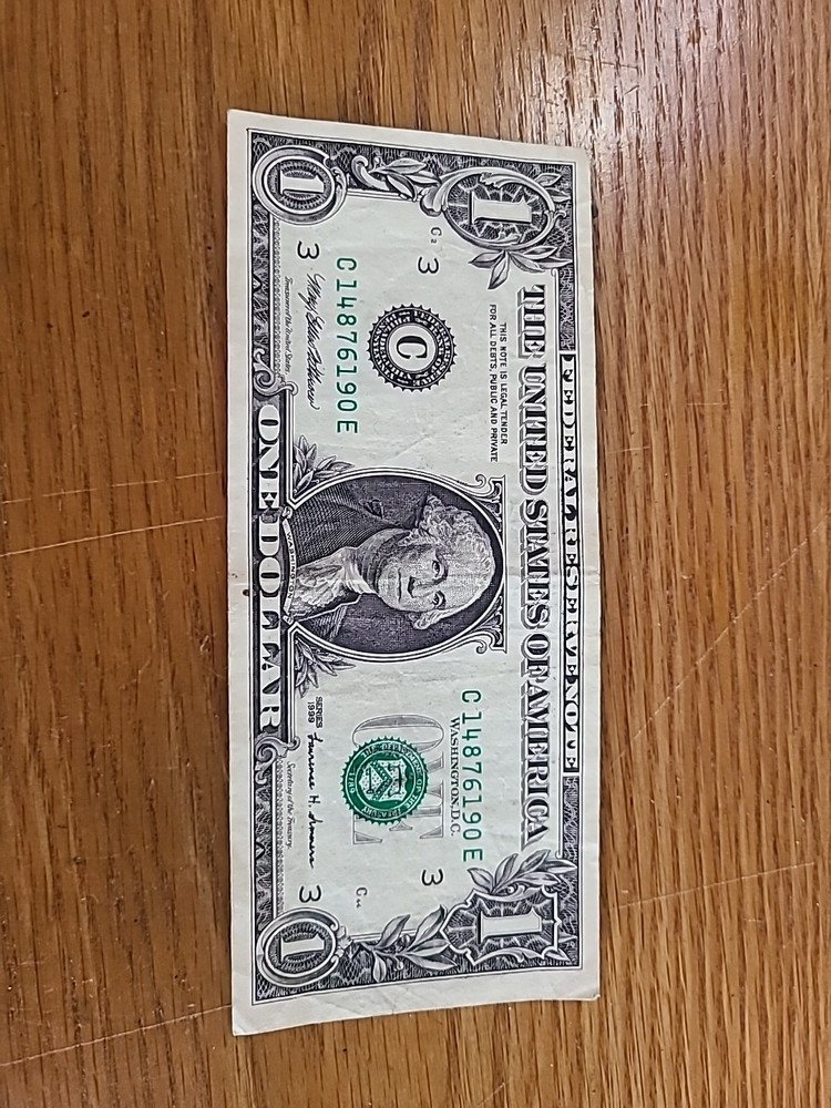 14876190. 1999 $1 FRN Print Shift Error. Low Seal.