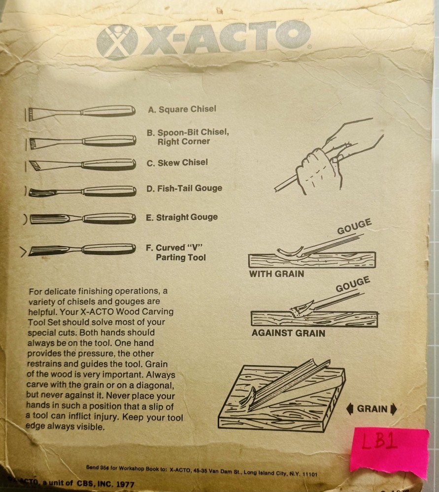 X-Acto NOS #5179 Wood Carving Tool Set 6 Chisels Gouges Vintage 1977 USA Sealed