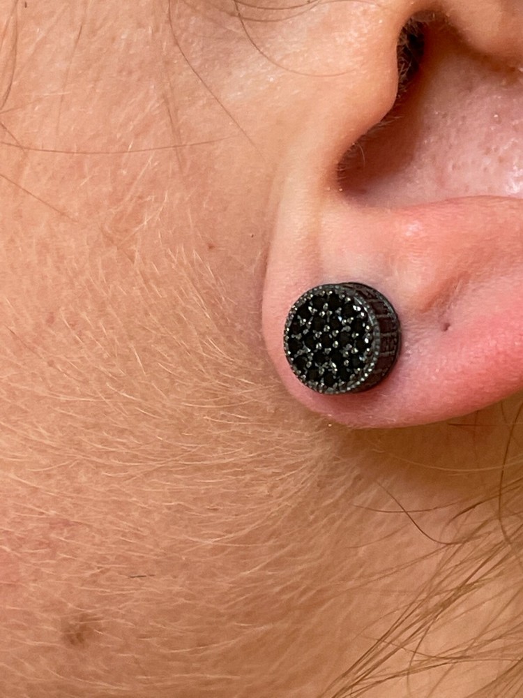 Real Solid 925 Sterling Silver Round Cluster Earrings Black CZ Studs Iced