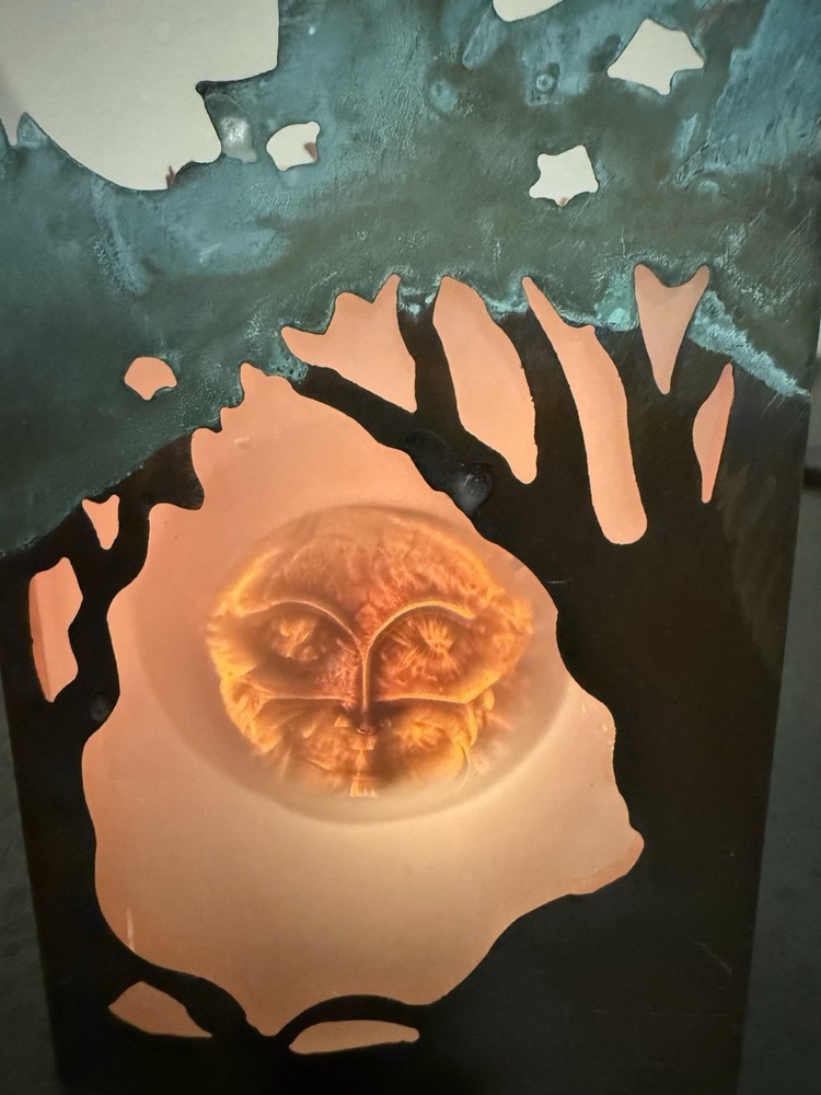 Unique Copper Candle Holder, Moon Face, Signed - 1995