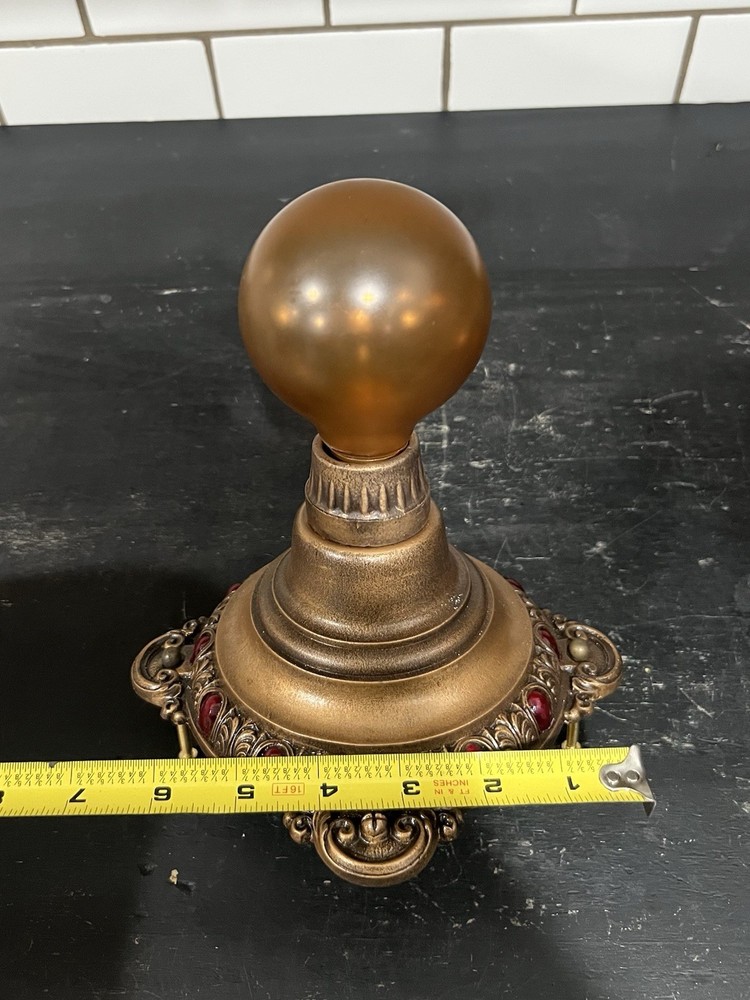 Antique Polychrome Single Socket Flush Mount Fixture Rewired 57H