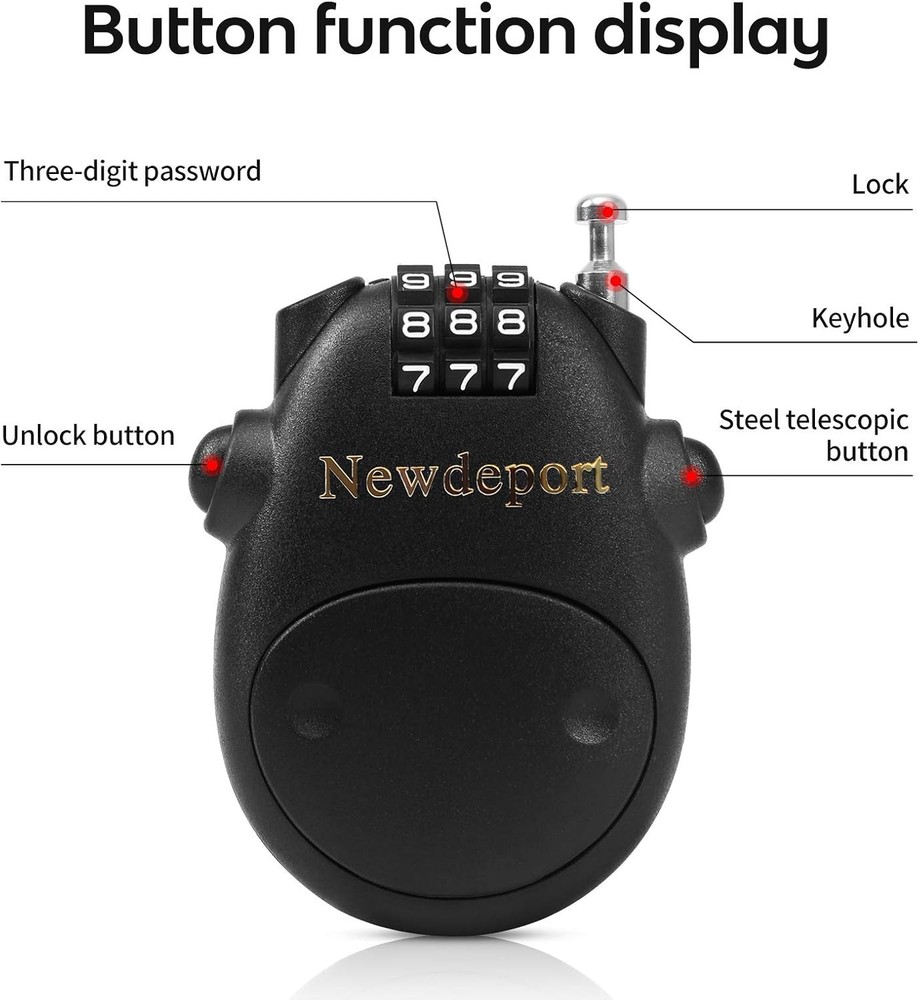 Snowboard Cable Lock: 29.5 Inch Retractable Steel Cable