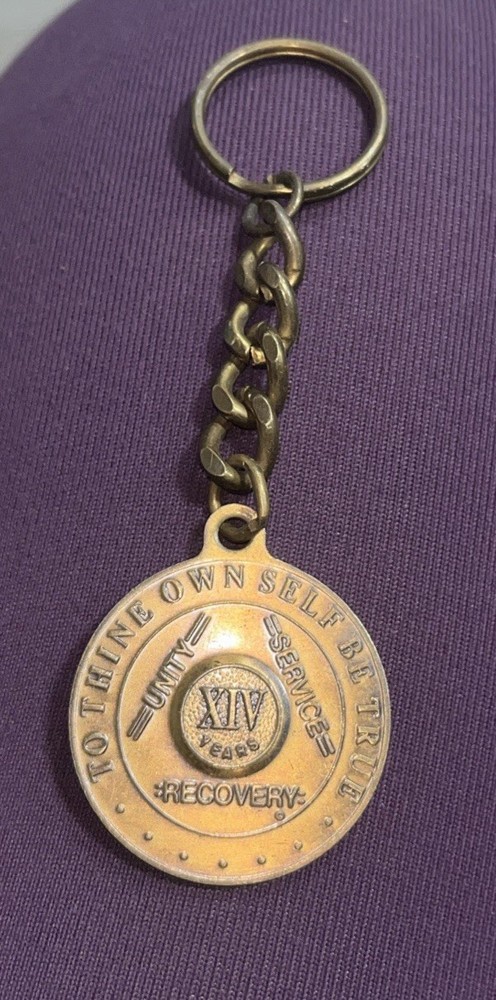 Alcoholics Anonymous Key Chain 14 Year Bronze Medallion