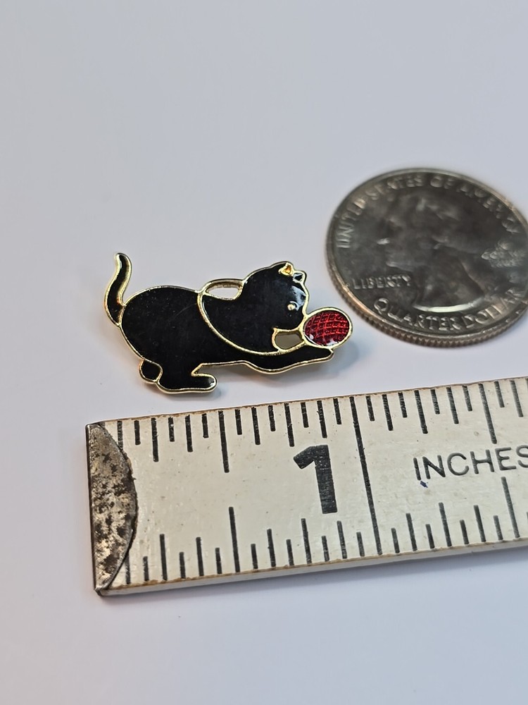 Black Cat With Red Ball Of String Lapel Pin Small Size