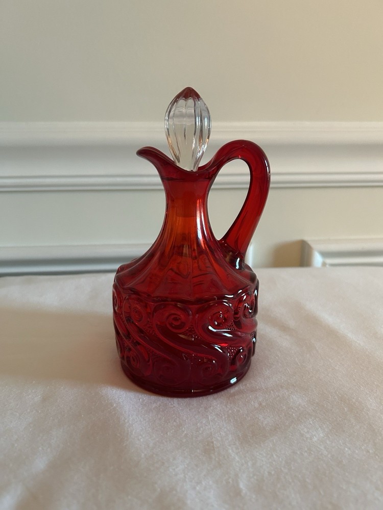 Fenton for L.G. Wright S Repeat Ruby Red Cruet with Clear Stopper MCM Vintage