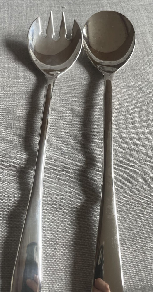 Italy Silver Plated Solid 9”Serving Set Salad Spoon and Fork Italian Vintage EUC