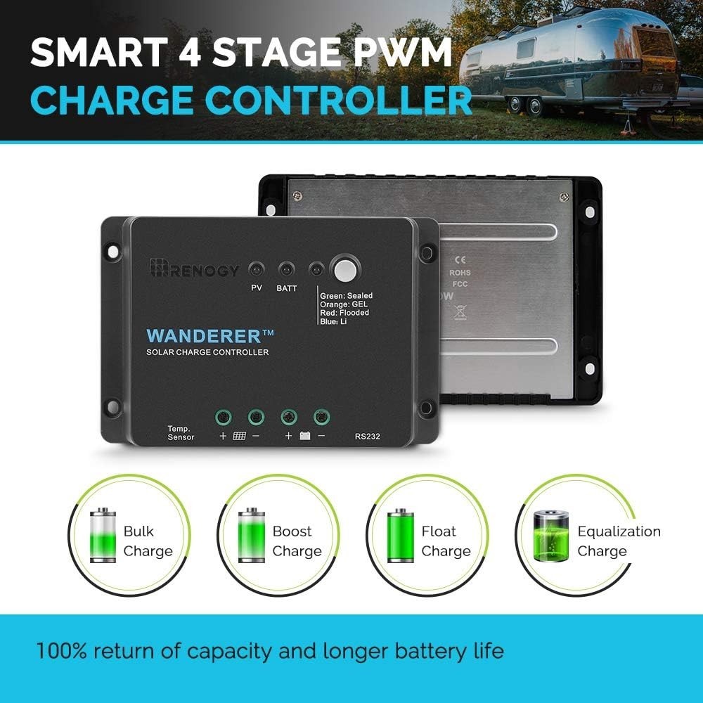 Wanderer Li 30A Negative Ground Solar Controller with Real-Time Bluetooth Alerts