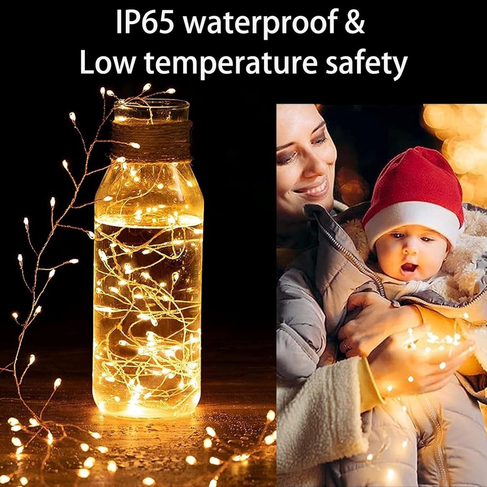 Fairy Lights Plug In 39Ft 600 Led Cluster Lights Waterproof String Light Warm WT