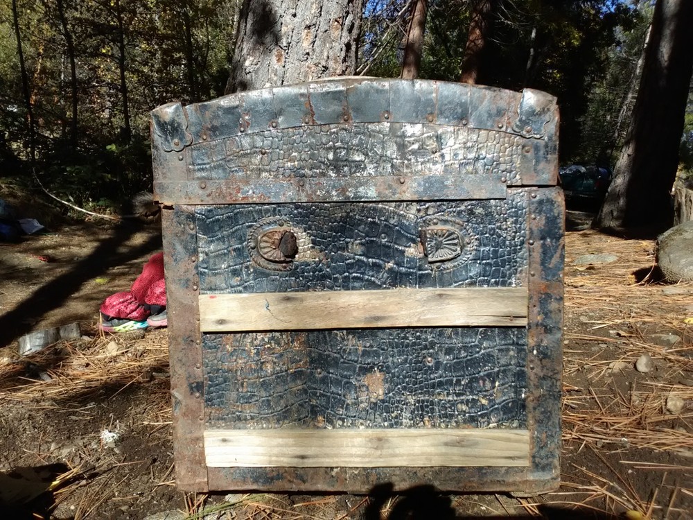 antique steamer trunk with double lock