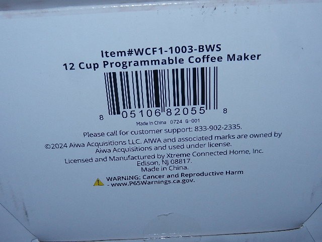 new Aiwa 12-Cup Programmable Coffee Maker with Reusable filter WCF1-1003-BWS