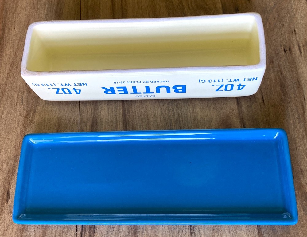 READ Fishs Eddy + West Elm Ceramic Butter Stick Dish 8.5" - Tiny Chip