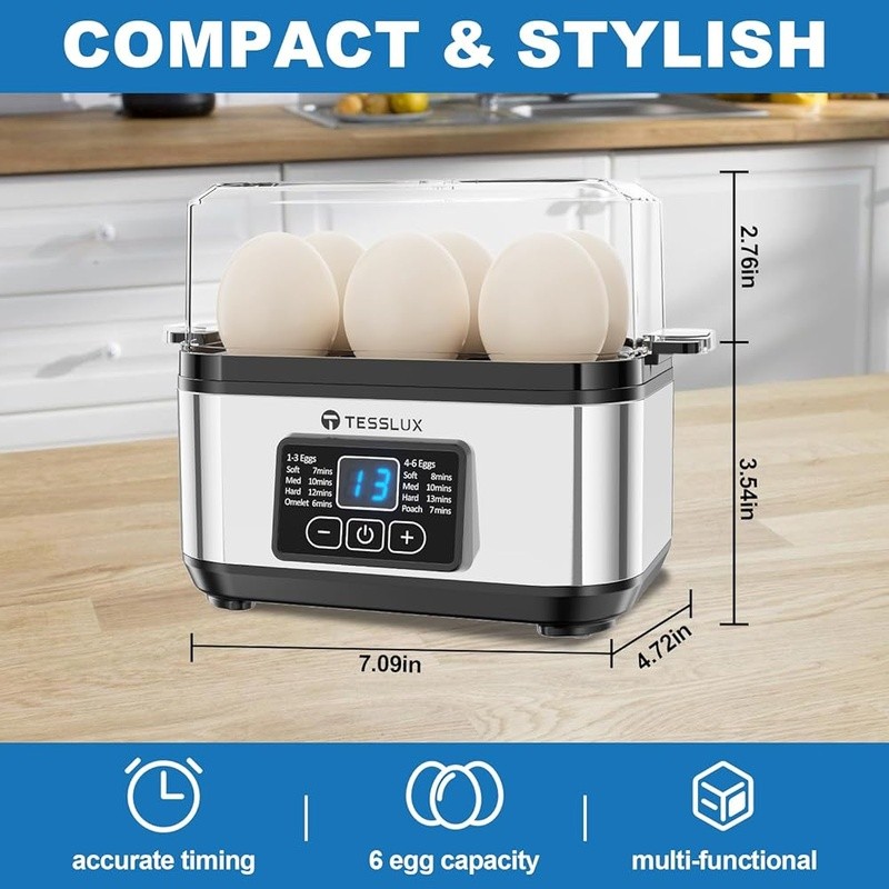 Multi Functional Egg Cooker 6 Egg Capacity Digital Touch Control Easy Clean New