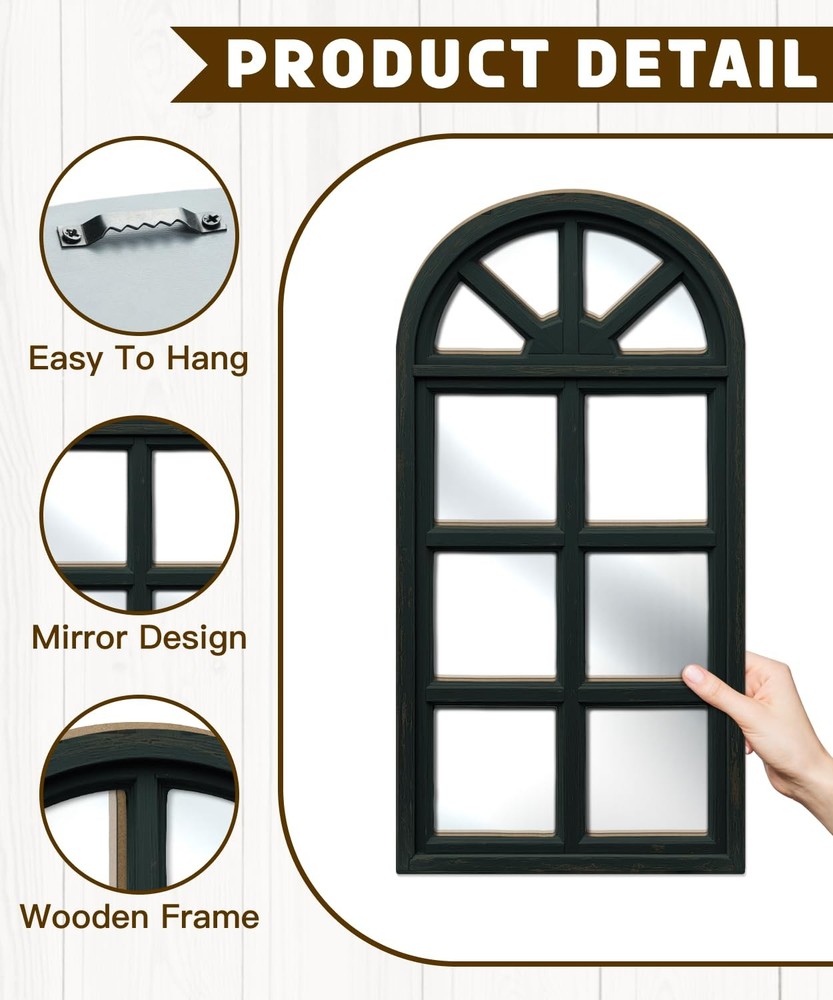 Set of 2 Arched Window Frame Wall Decor with Acrylic Mirror Rustic Decorative...