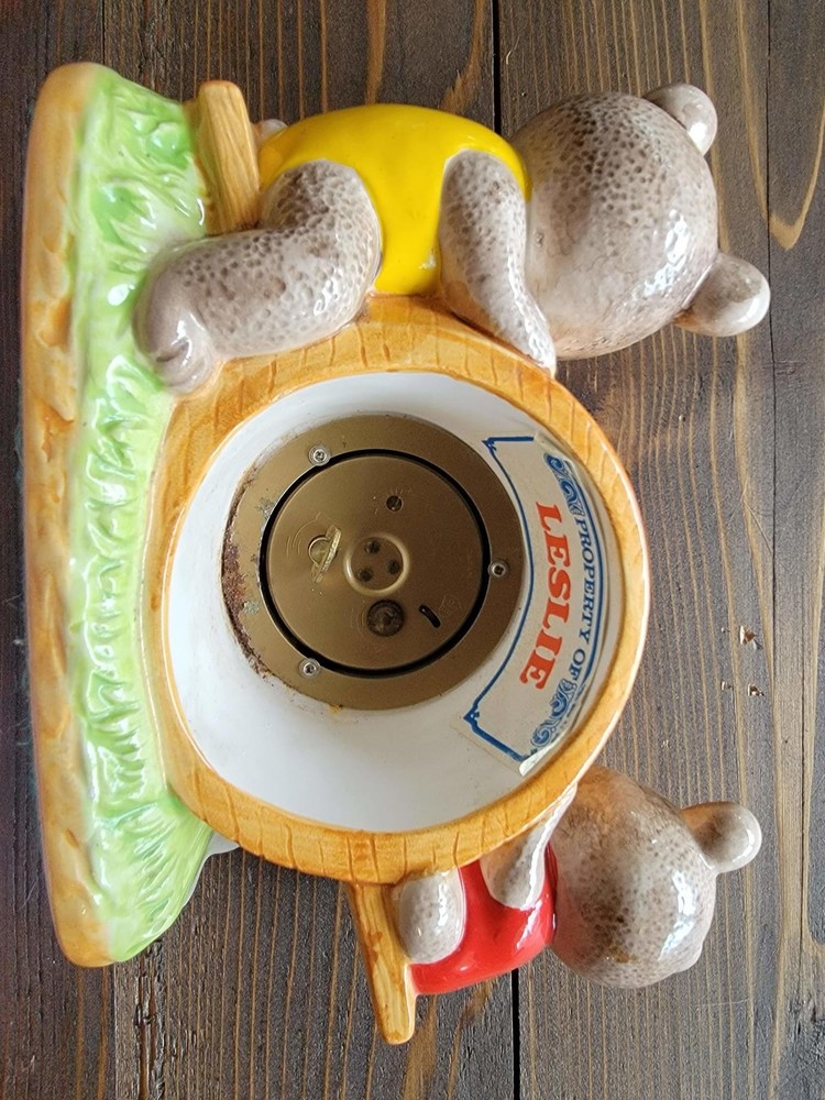 Vintage Ceramic Bear Figurine Clock