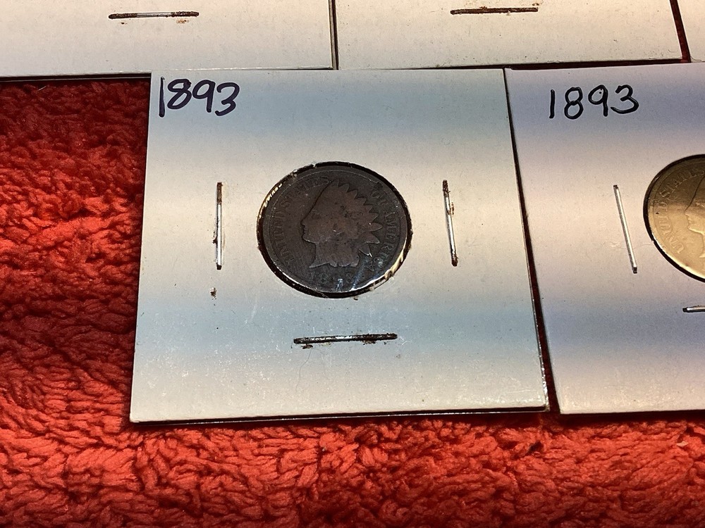 FIVE 1893 INDIAN HEAD PENNIES