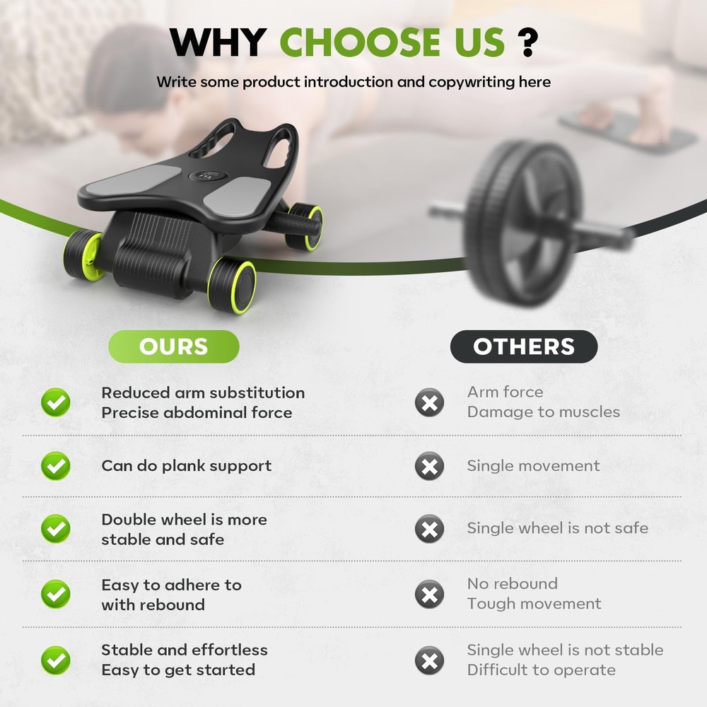 Ab Roller with Elbow Support, Core Workout Machine - 4 Wheels