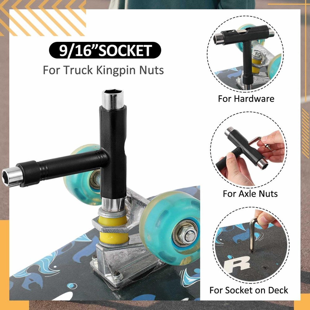 3 Pcs Skateboard Tool Set Multi-Function T Tool Wax Grip Tape Cleaner