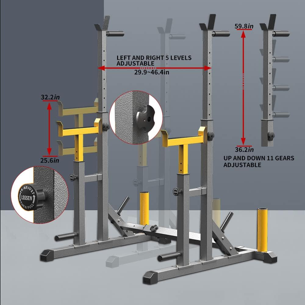 Adjustable Squat Rack, Multi-Function Barbell Rack for Home Gym Weight Lifting