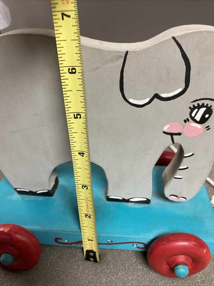 Vintage Wooden Grey Elephant Pull Toy