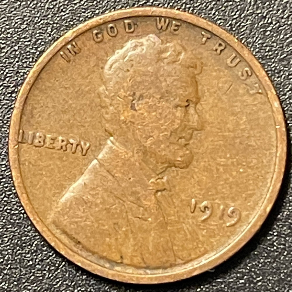 1919 Lincoln Wheat Cent Underweight 2.86 Grams Solid Strike Planchette Error