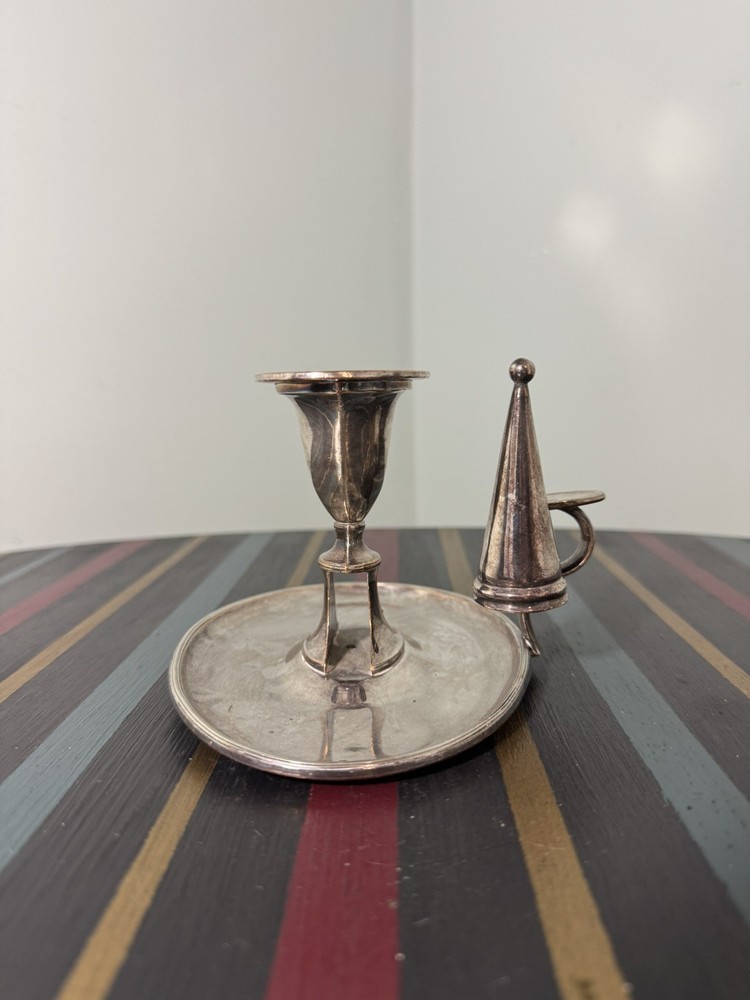 Antique Silver Plate Chamberstick Candlestick w/ Snuffer