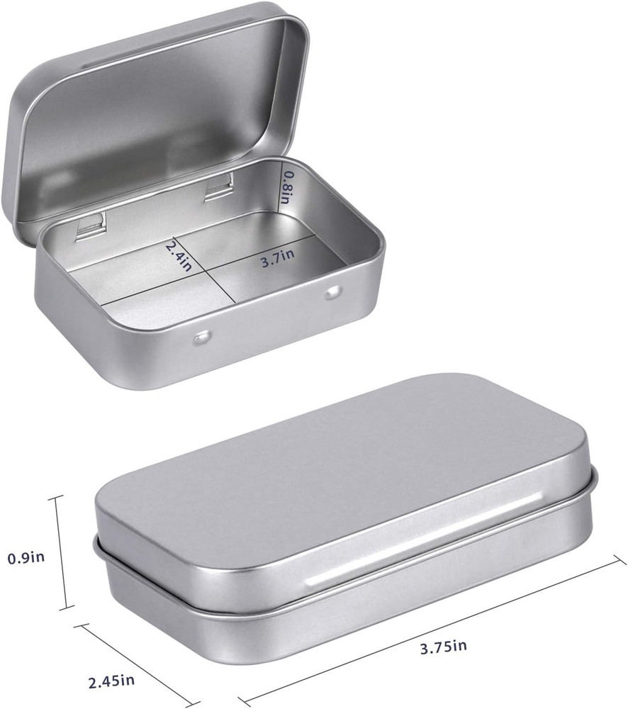 Metal Rectangular Empty Hinged Tins - Pack of 40 Silver Mini Portable Box Small