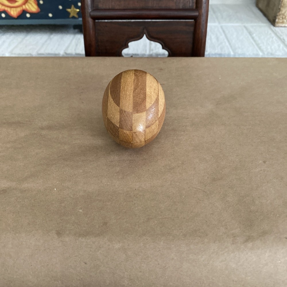 Vintage Wooden Darning Egg Sewing Tool with Striped Pattern