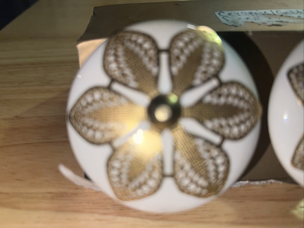 Vintage Draw Pulls Ceramic And Gold Filagree