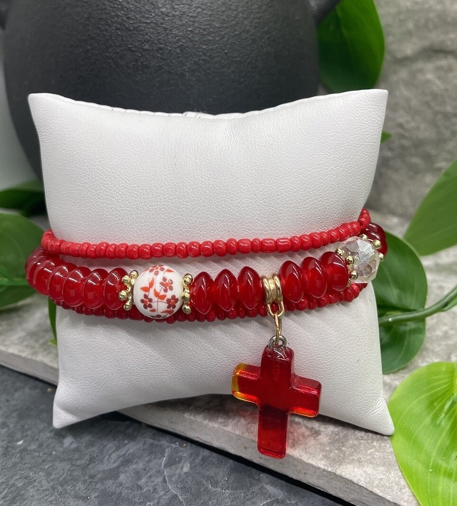 3 PC Handmade Boho Beaded Stackable 7” Plus Stretch Bracelet Set New B2413