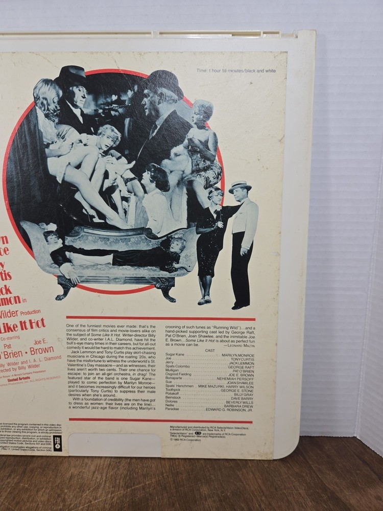 SOME LIKE IT HOT Jack Lemmon & Marilyn Monroe CED Tested