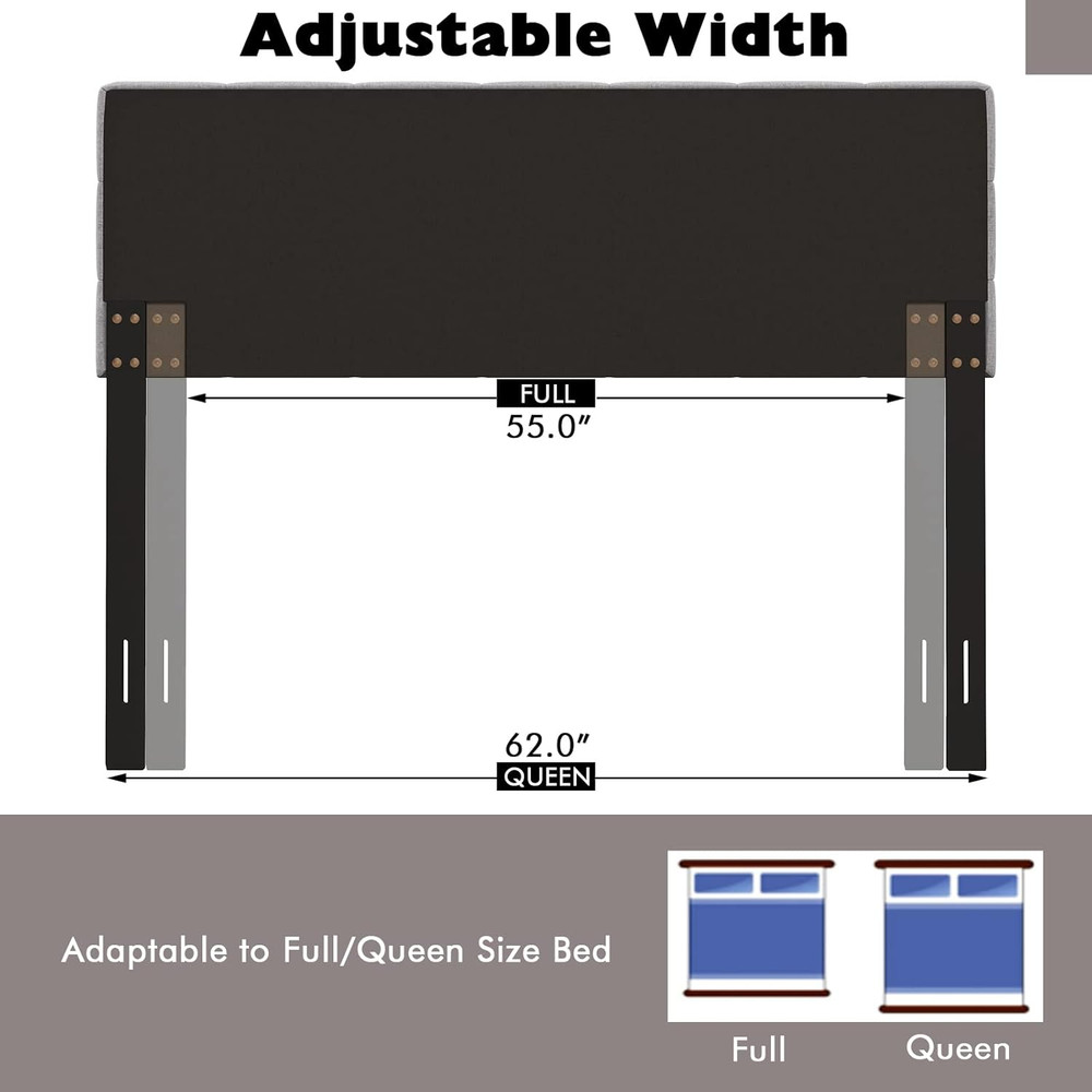 Linen Upholstered Headboard, Adjustable Width Button Tufted Headboard Only with