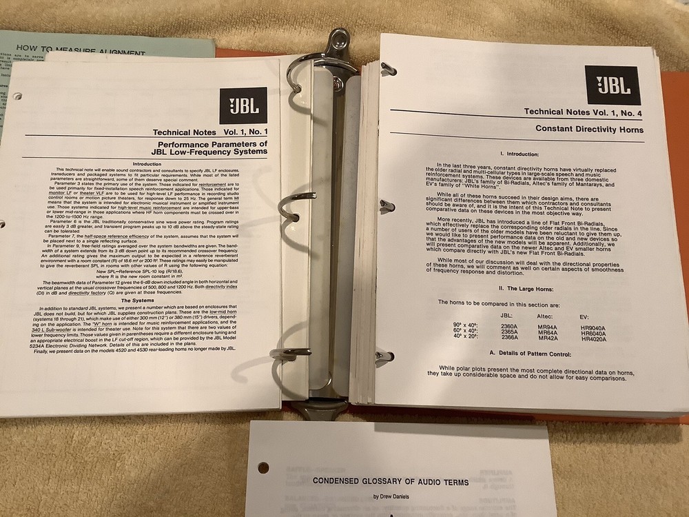 JBL TECHNICAL NOTES BINDER - Full Binder, See Photo 1987 Confrence