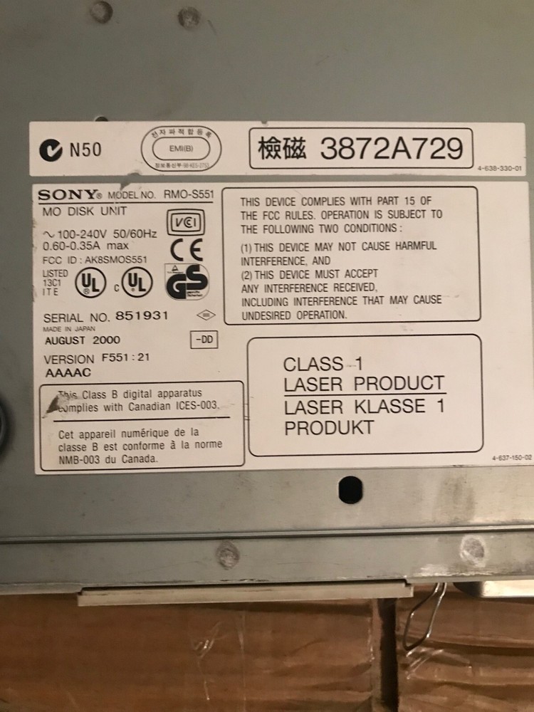 Sony RMO-S551 External MO Disk Drive Unit SCSI