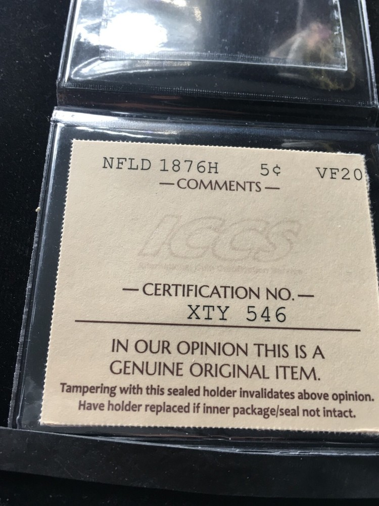 1876H ICCS Graded Newfoundland ¢5 Cent **VF-20**