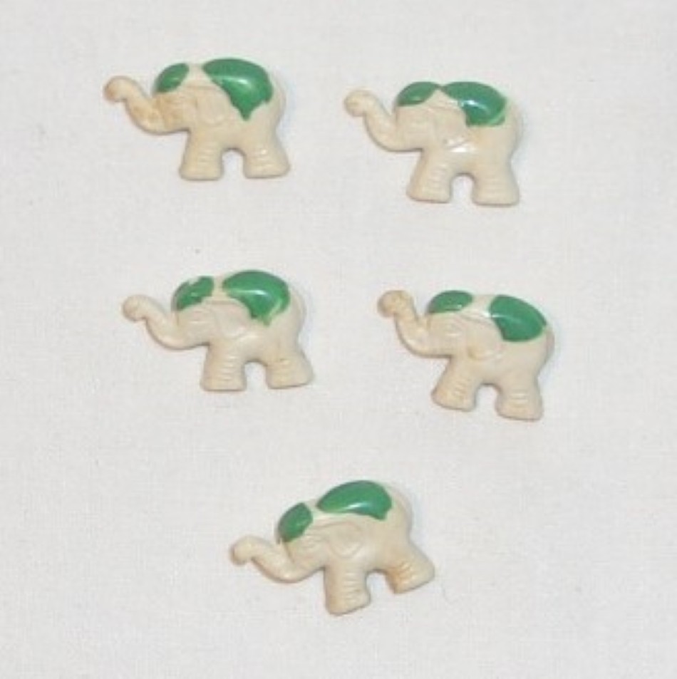 5 VINTAGE TINY PLASTIC ELEPHANT BUTTONS - CHILD OR DOLL CLOTHES -