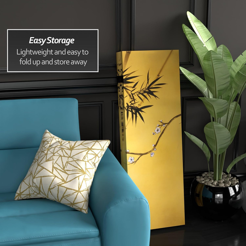 4ft Double-Sided Bamboo Folding Screen - 6 Panel Room Divider for Home & Office