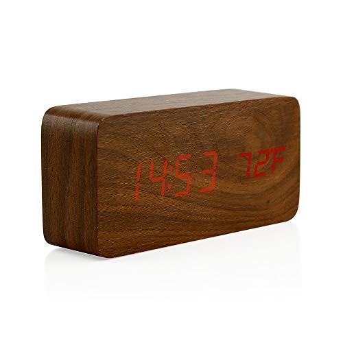 Wooden Digital Alarm Clock, Multi-Function Smart Alarm Clock, LED Light Brown