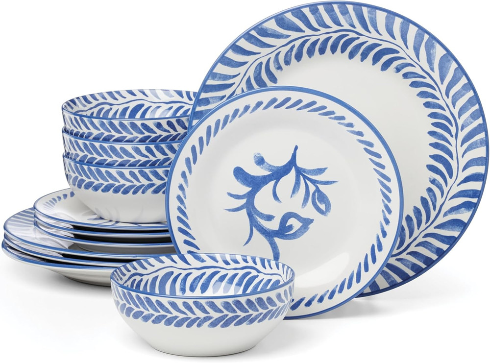 Dinnerware Set, Solear Blue 12-Piece Set, Service for 4, Stoneware Material, Dis