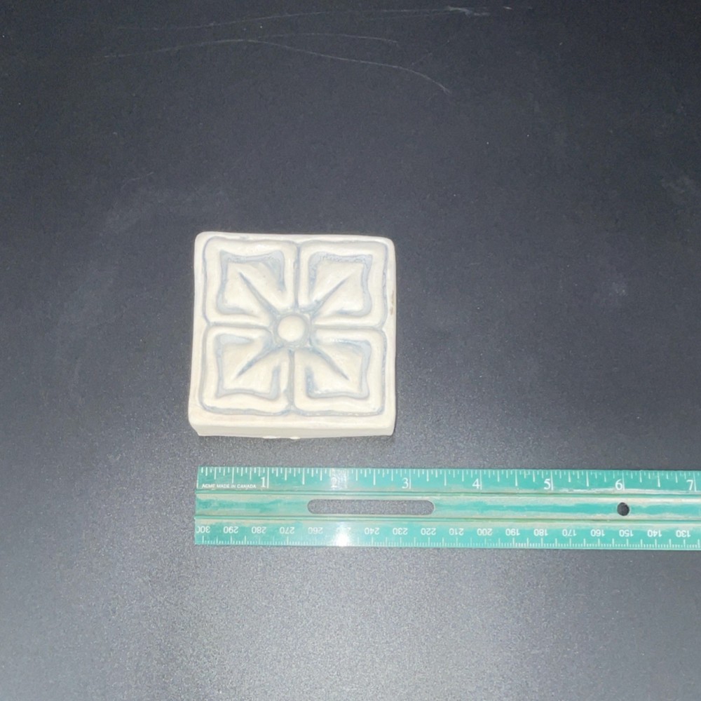 Vtg White Light Blue Ceramic Decorative Square Tile 3" Geometric Pattern Matte