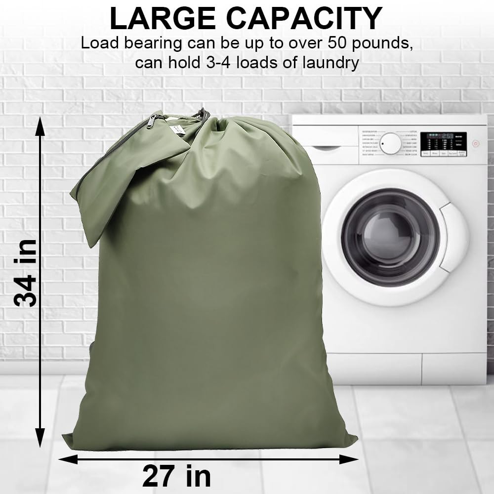 Laundry bag backpack 27x34 shoulder straps drawstring foldable military green