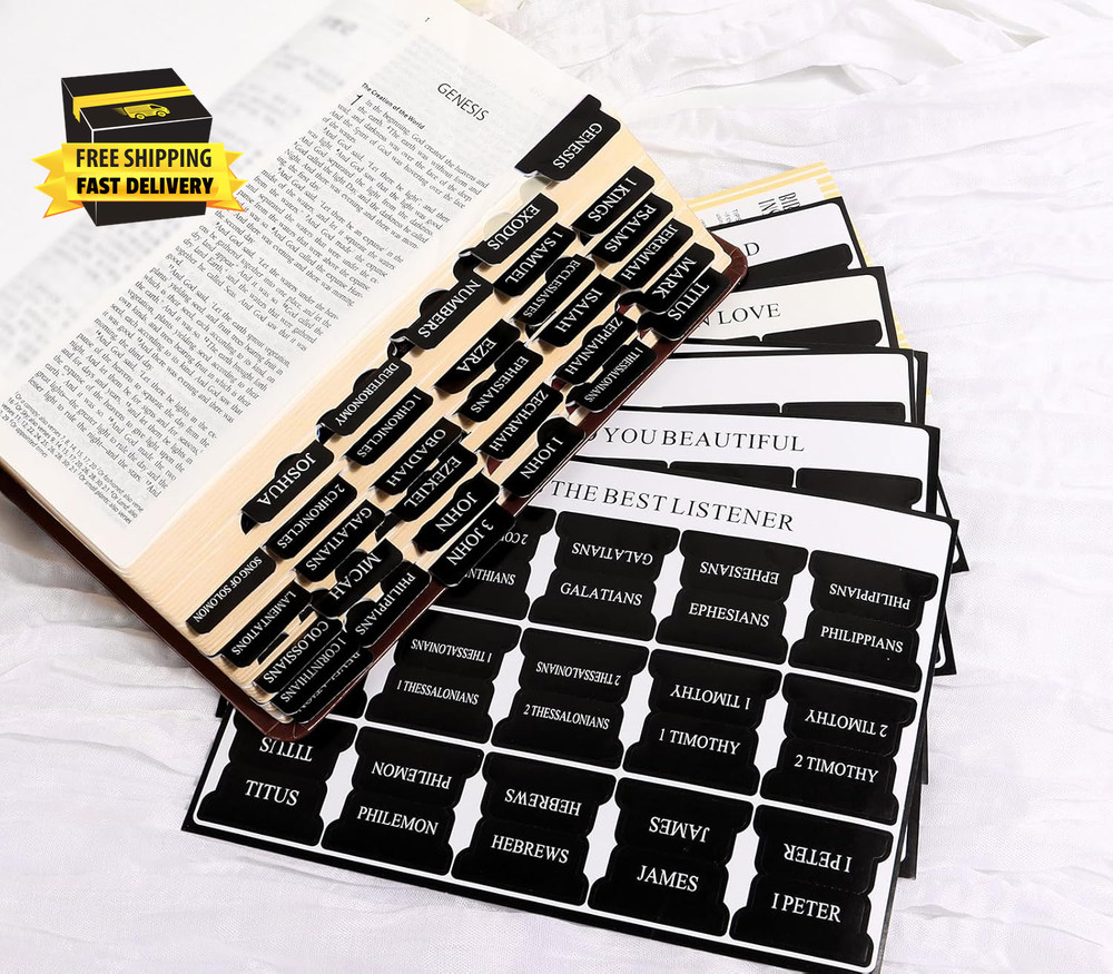 Black Bible Tabs for Men - Paper Index Tabs for Scripture Study & Chapter Marker