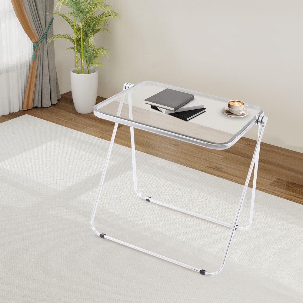 Clear Foldable Side Storage Table Tiny Desk For Home Office Small Computer Desk