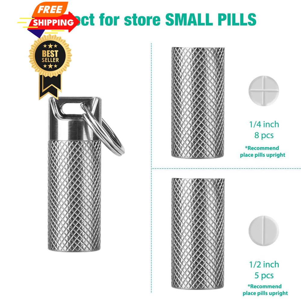 Opret Titanium Pill Container with Keychain & Necklace, Mini, Silver