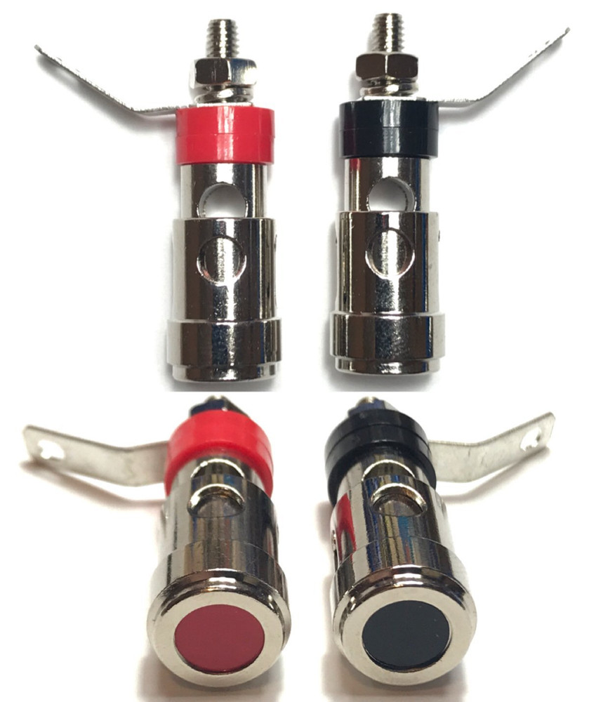 4-Pack Speaker Binding Post Terminals – Spring Loaded Banana Plug Jack Red/Black