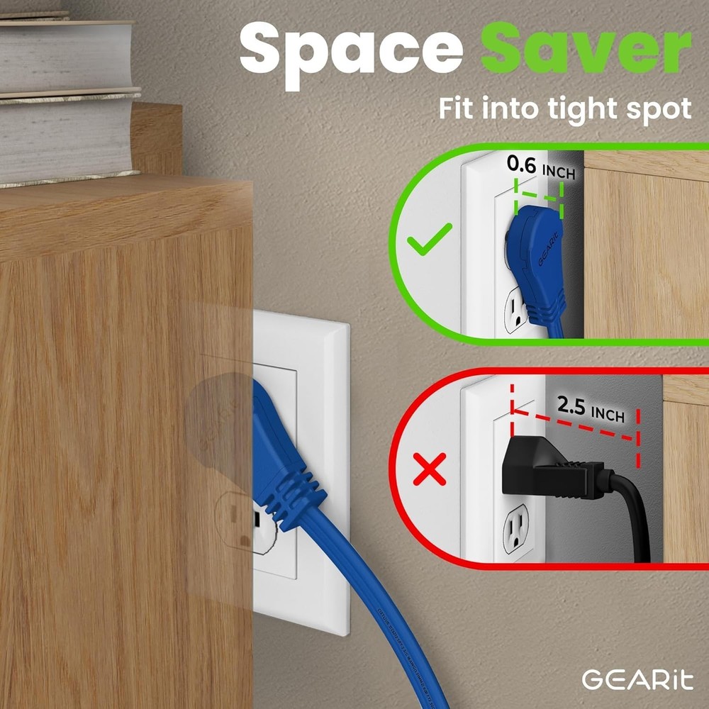 360° Rotating Flat Plug Extension Cord - 3 Outlets, 15ft Navy, Certified