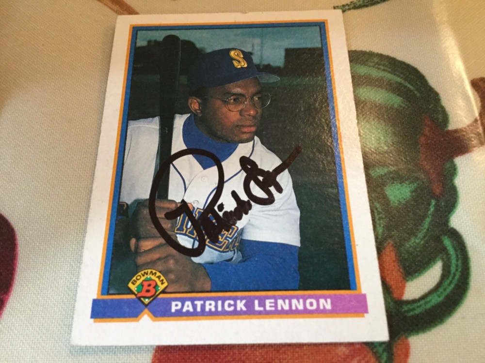 1991 Bowman PATRICK LENNON Autographed Baseball Card RC MARINERS